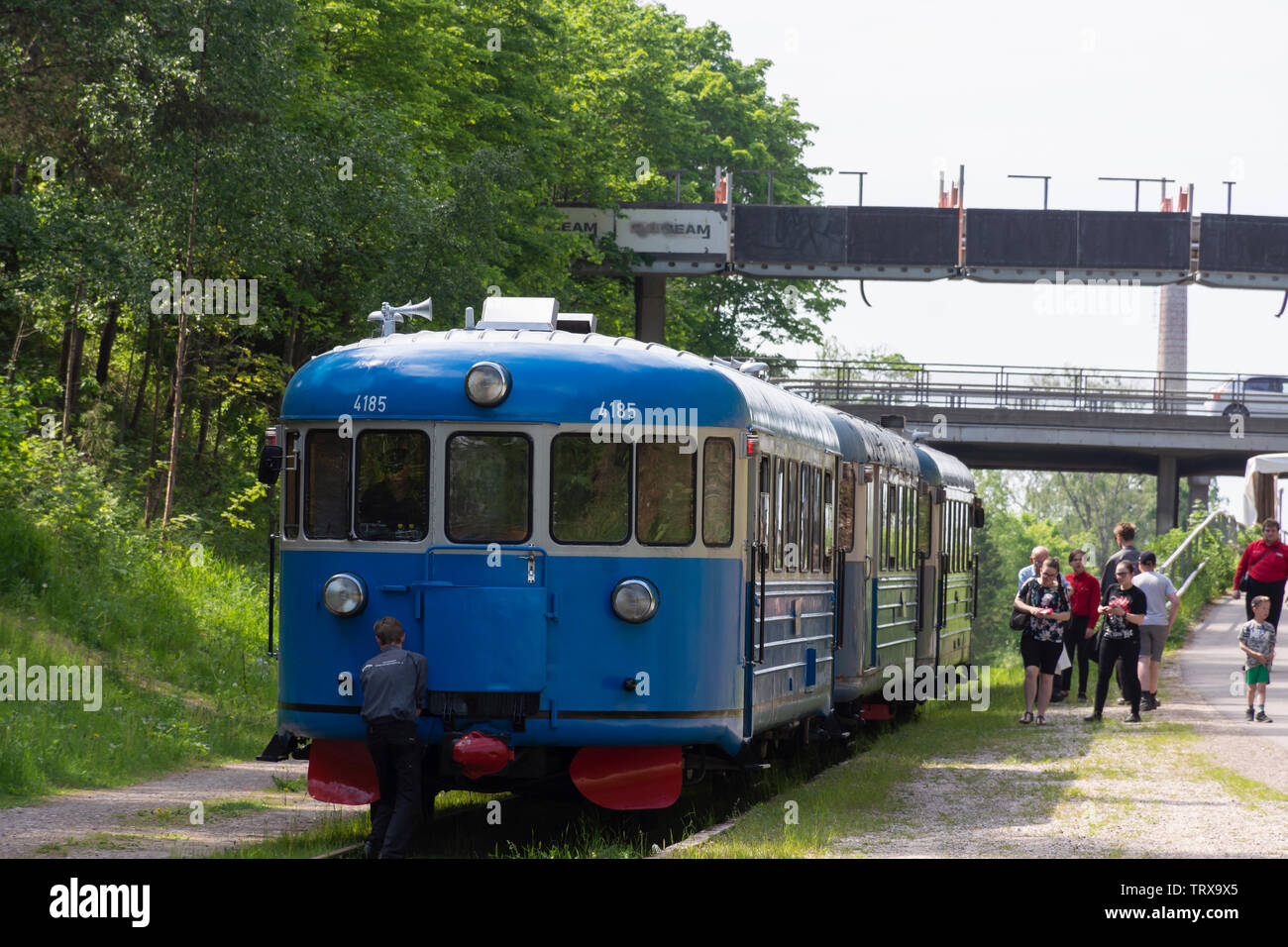 Vintage blue railbus in Lahti Finland Stock Photo