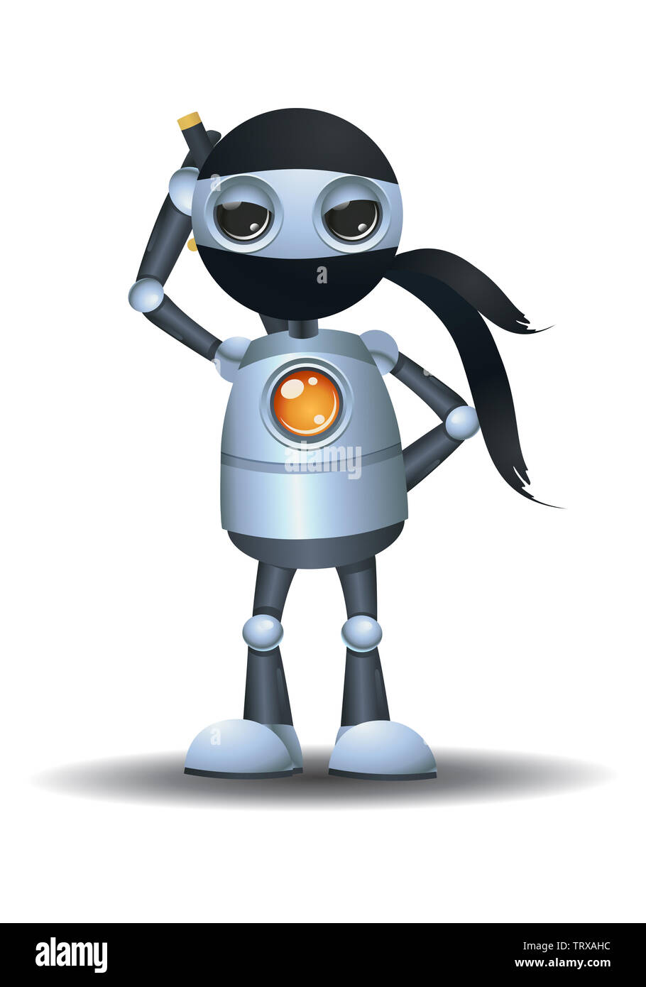 3D illustration of a little robot  being a ninja on isolated white background Stock Photo