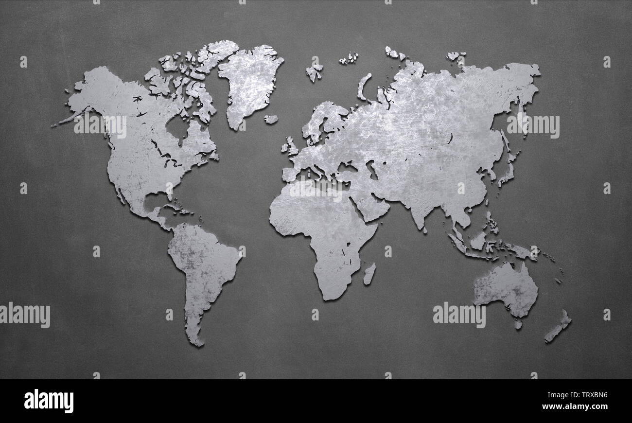 world map silhouette at grey background - Illustration Stock Photo - Alamy