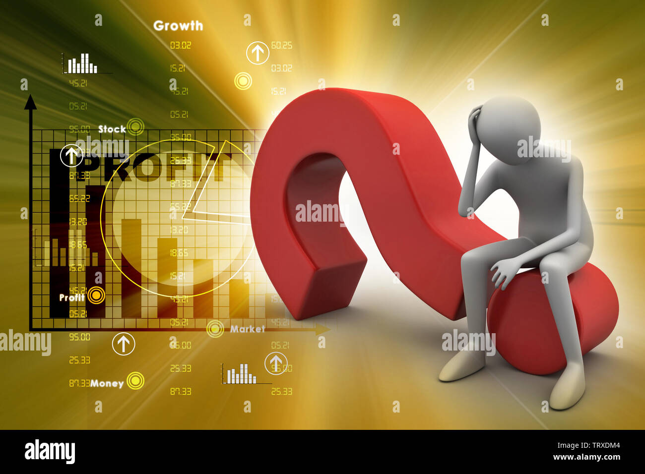 3d man sitting near the question mark Stock Photo - Alamy