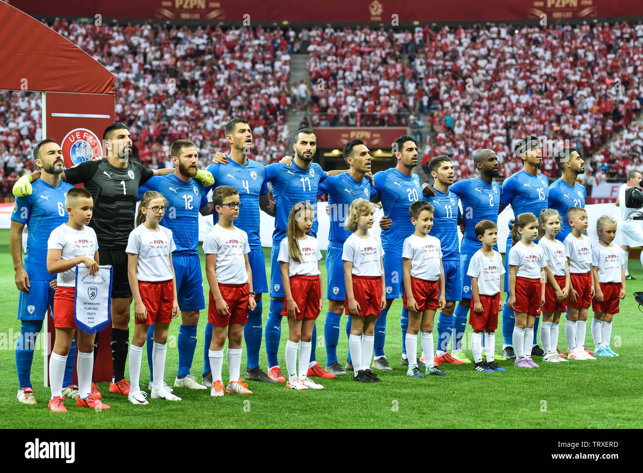 WARSAW, POLAND - JUNE 10, 2019: Qualifications Euro 2020  match Poland - Israel 4:0. Team of Irael Stock Photo