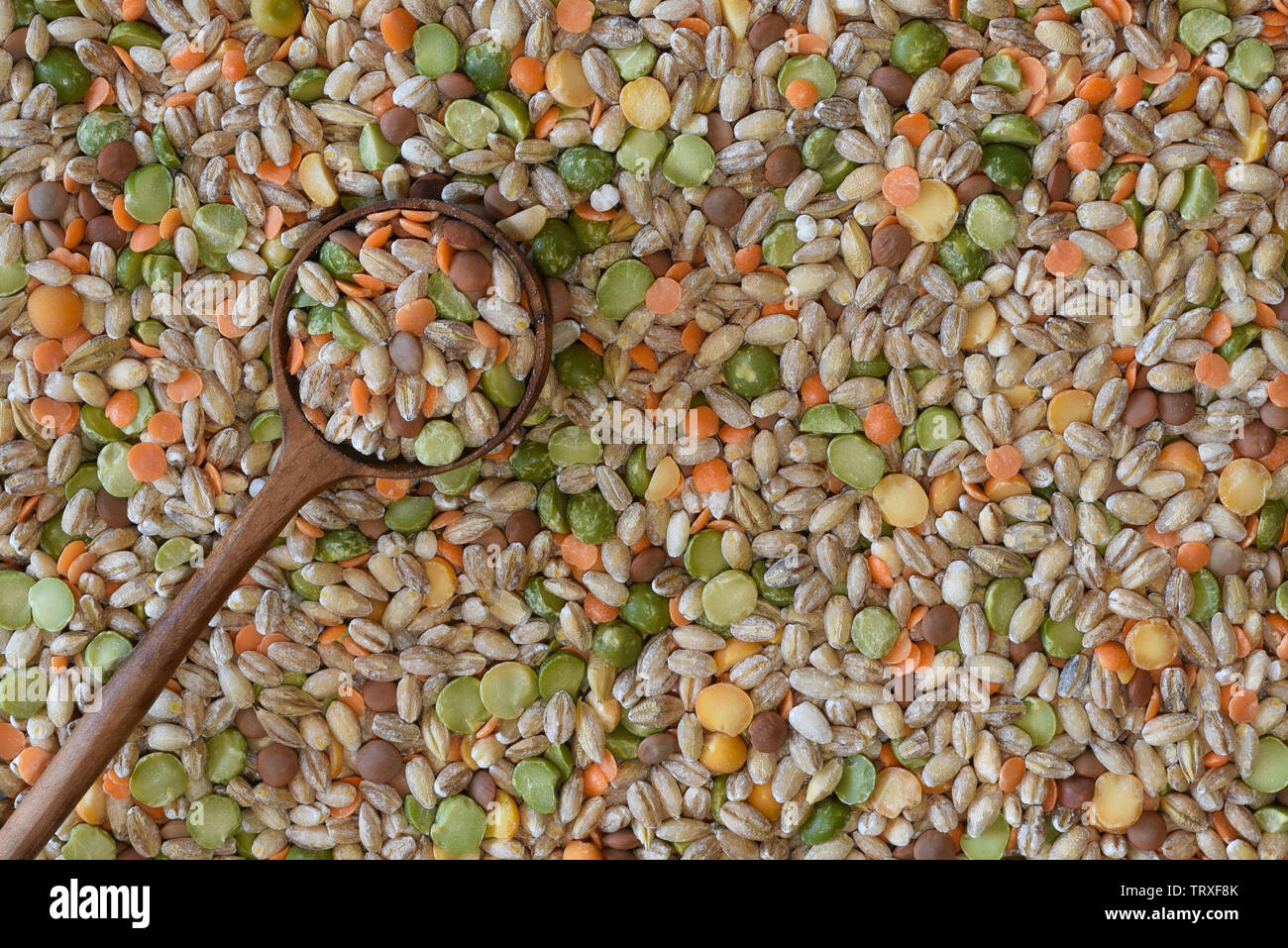 Soup mix, a dry goods mixture of lentils, barley and split peas Stock Photo Alamy