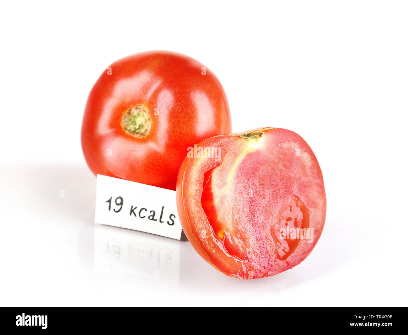 Calorie content of tomato isolated on white Stock Photo Alamy