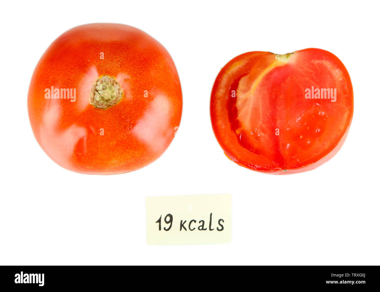 Calorie content of tomato isolated on white Stock Photo Alamy