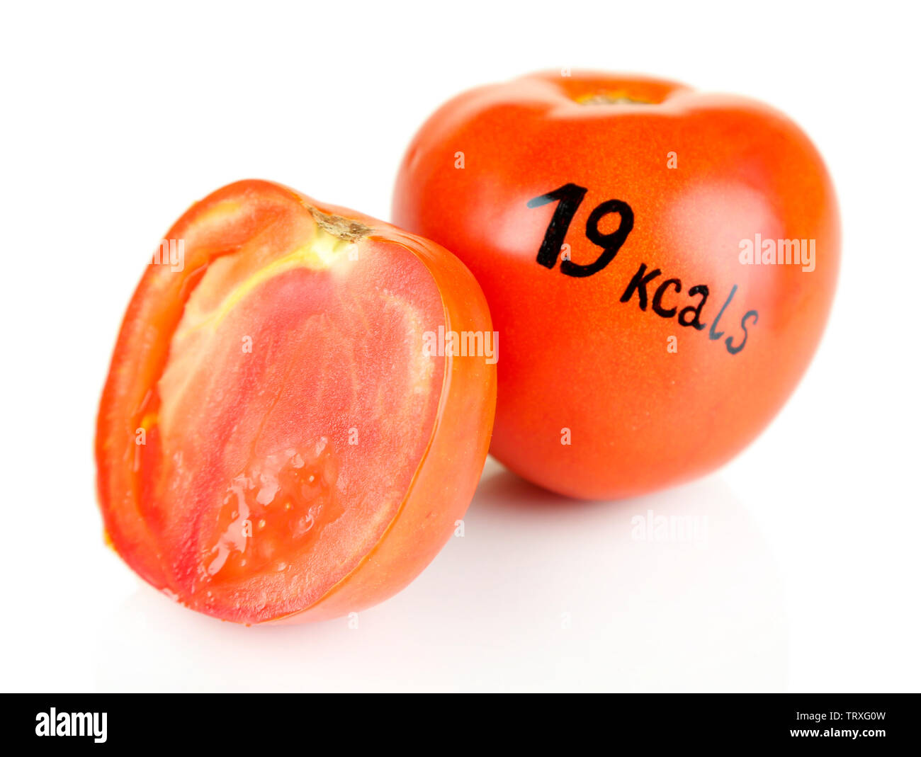 Calorie content of tomato isolated on white Stock Photo Alamy