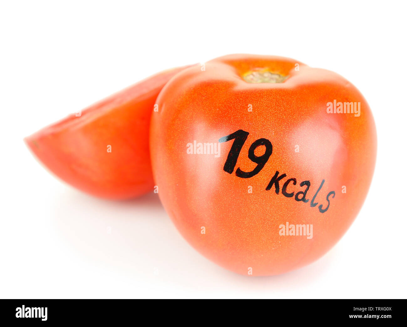 Calorie content of tomato isolated on white Stock Photo Alamy