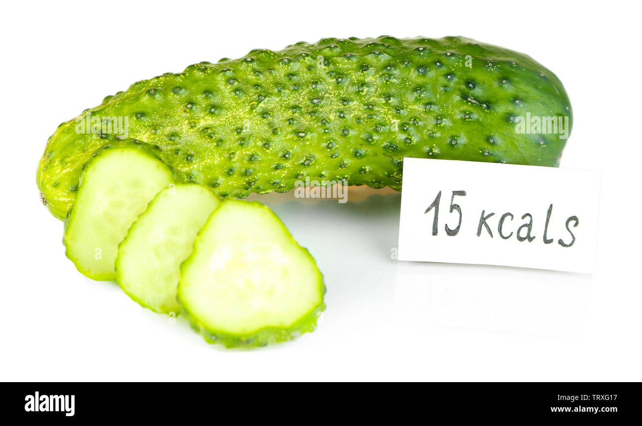 Calorie content of cucumber isolated on white Stock Photo Alamy