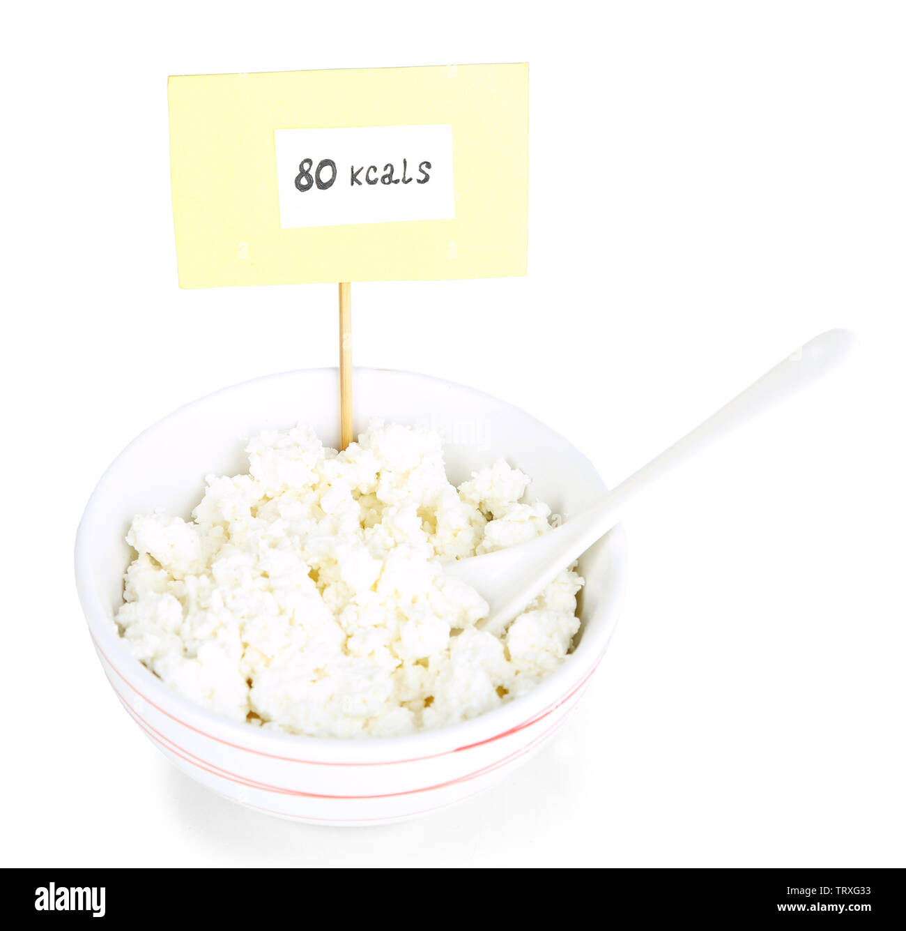 Calorie Content Of Cottage Cheese Isolated On White Stock Photo