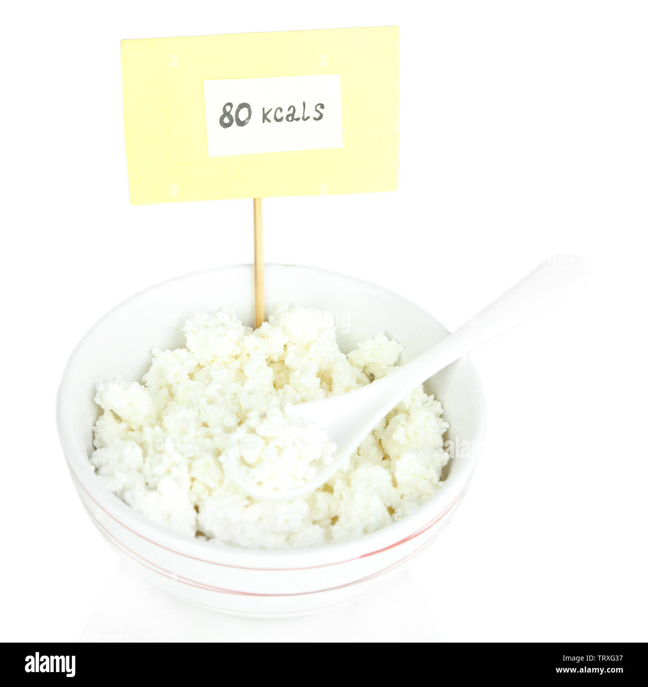 Calorie content of cottage cheese isolated on white Stock Photo Alamy