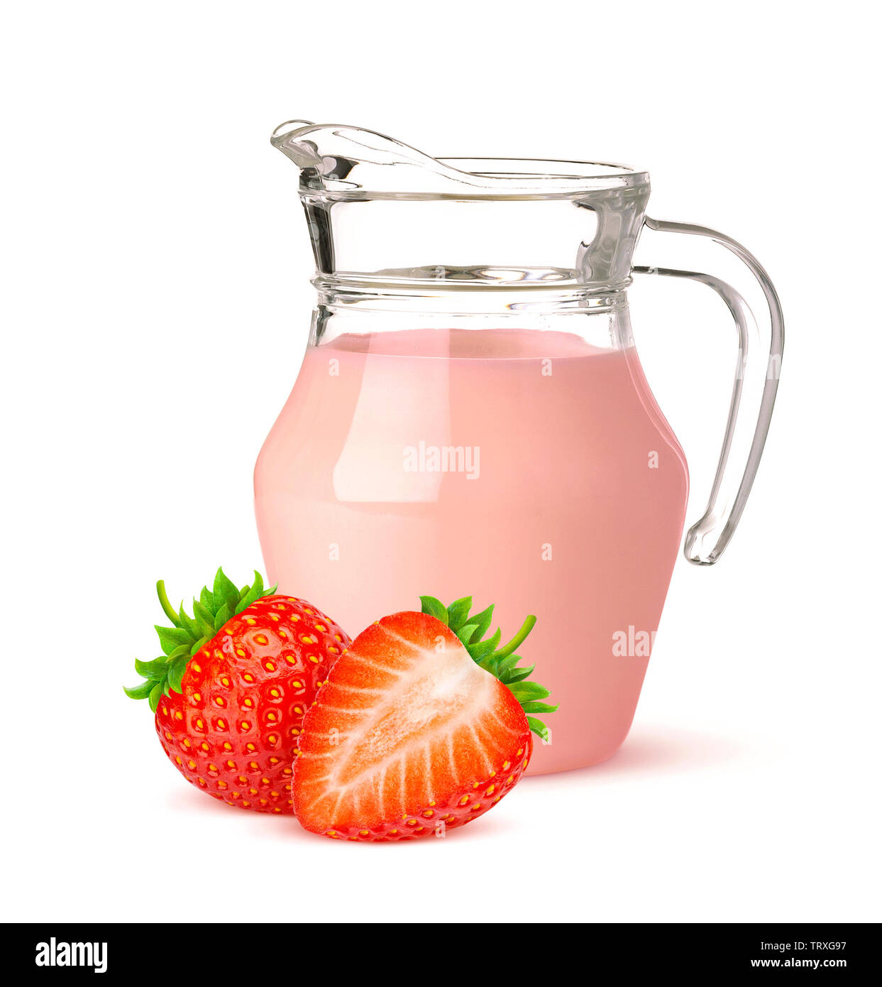 Jug of strawberry yogurt isolated on white background Stock Photo
