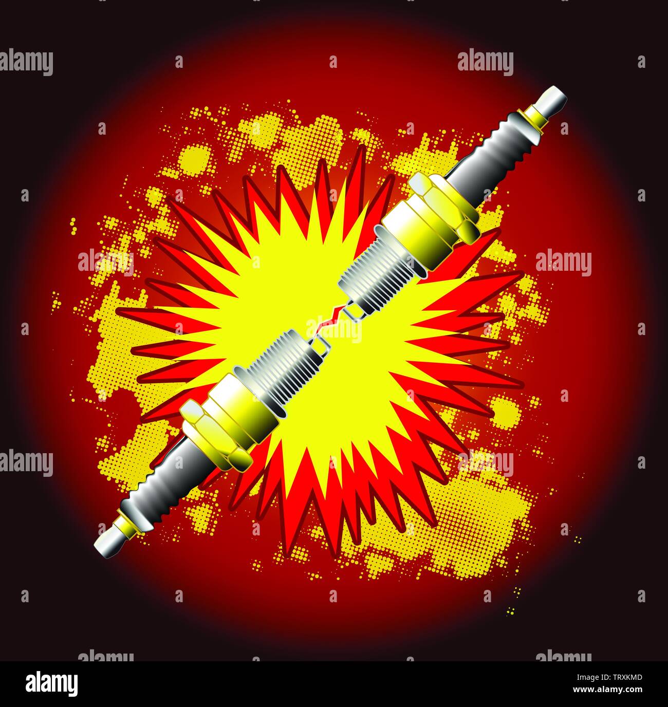 Two motor vehicle spark plugs sparking together over a cartoon bang Stock  Vector Image & Art - Alamy