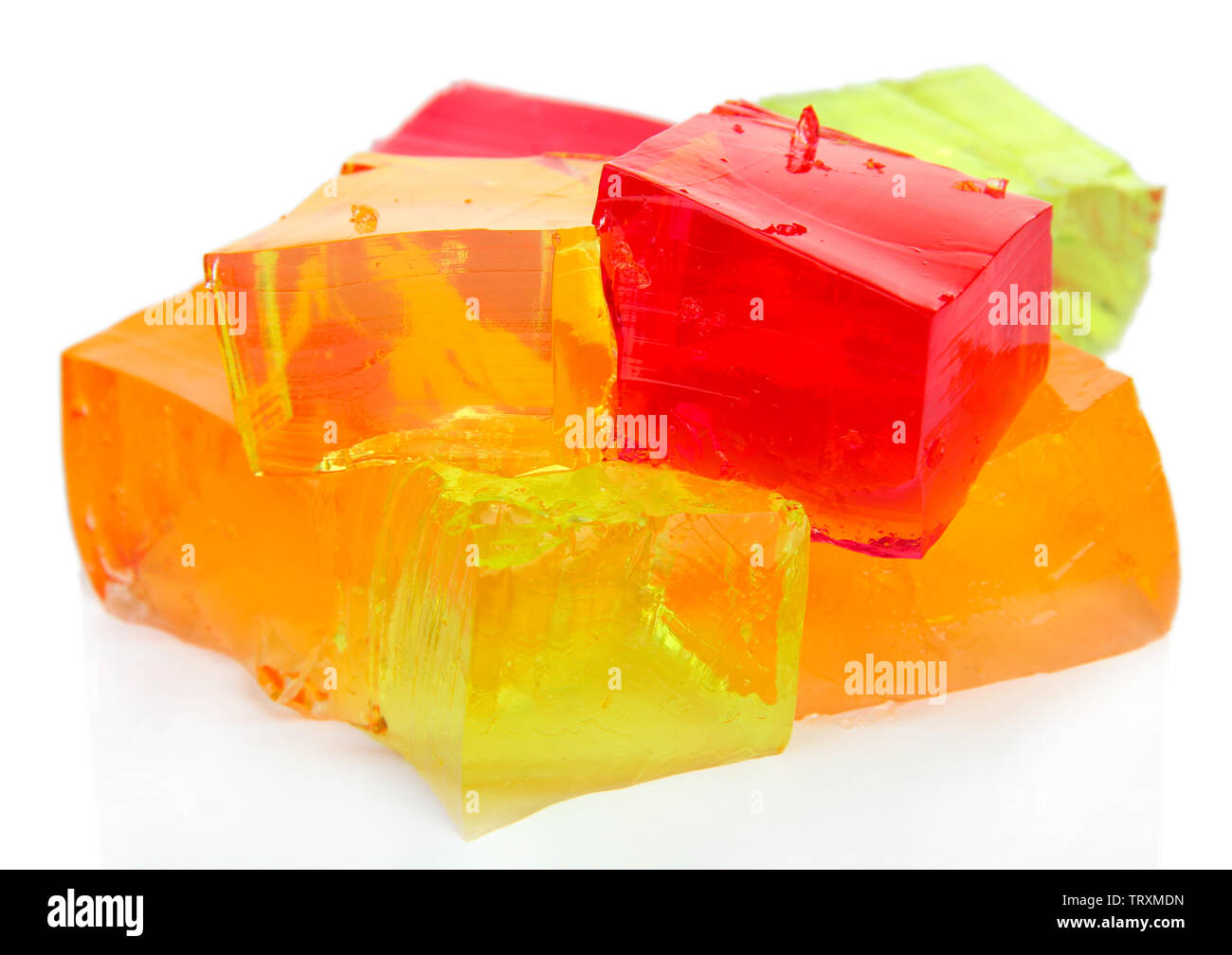 Tasty jelly cubes isolated on white Stock Photo Alamy