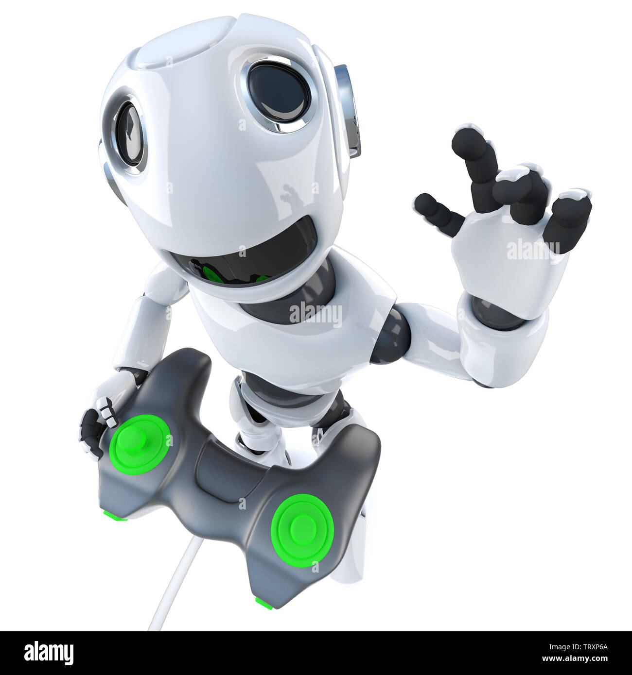 3d render of a funny cartoon robot character playing a video game with a  joystick controller Stock Photo - Alamy