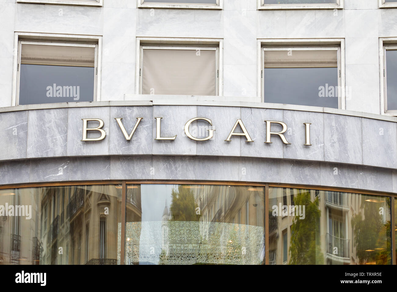 PARIS, FRANCE - JULY 22, 2017: Bulgari luxury store sign in Paris, France. Stock Photo