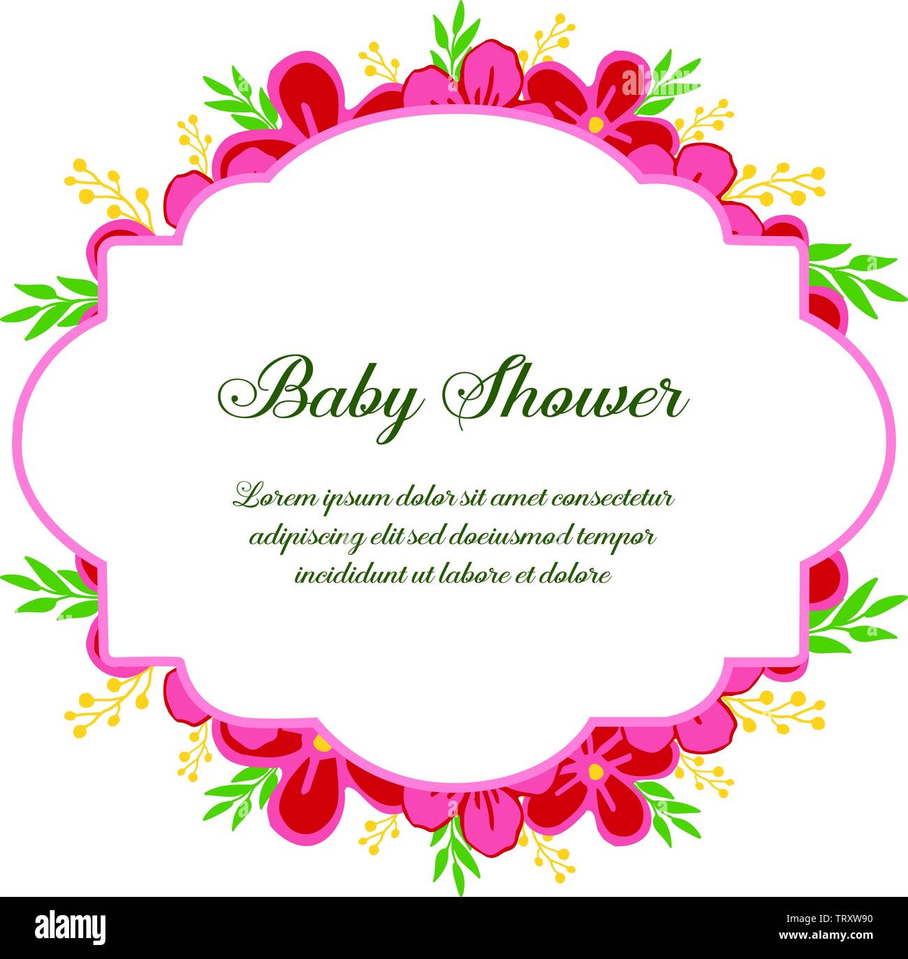 Vector illustration art of wreath frame with invitation card baby ...