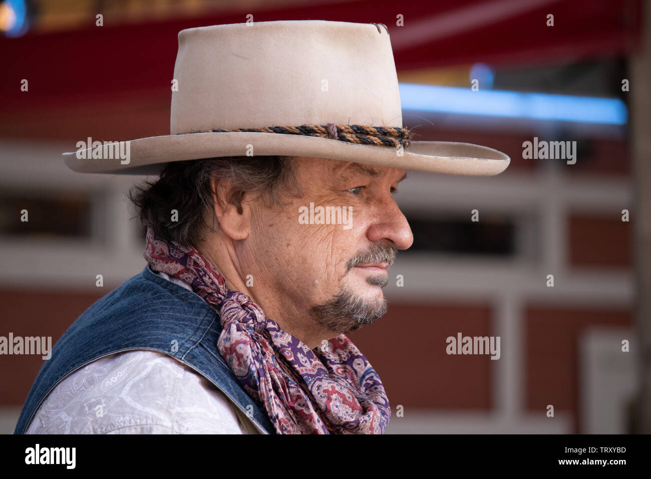 Colourful characters at the Fort Worth Stockyards living museum, Texas, USA. Stock Photo