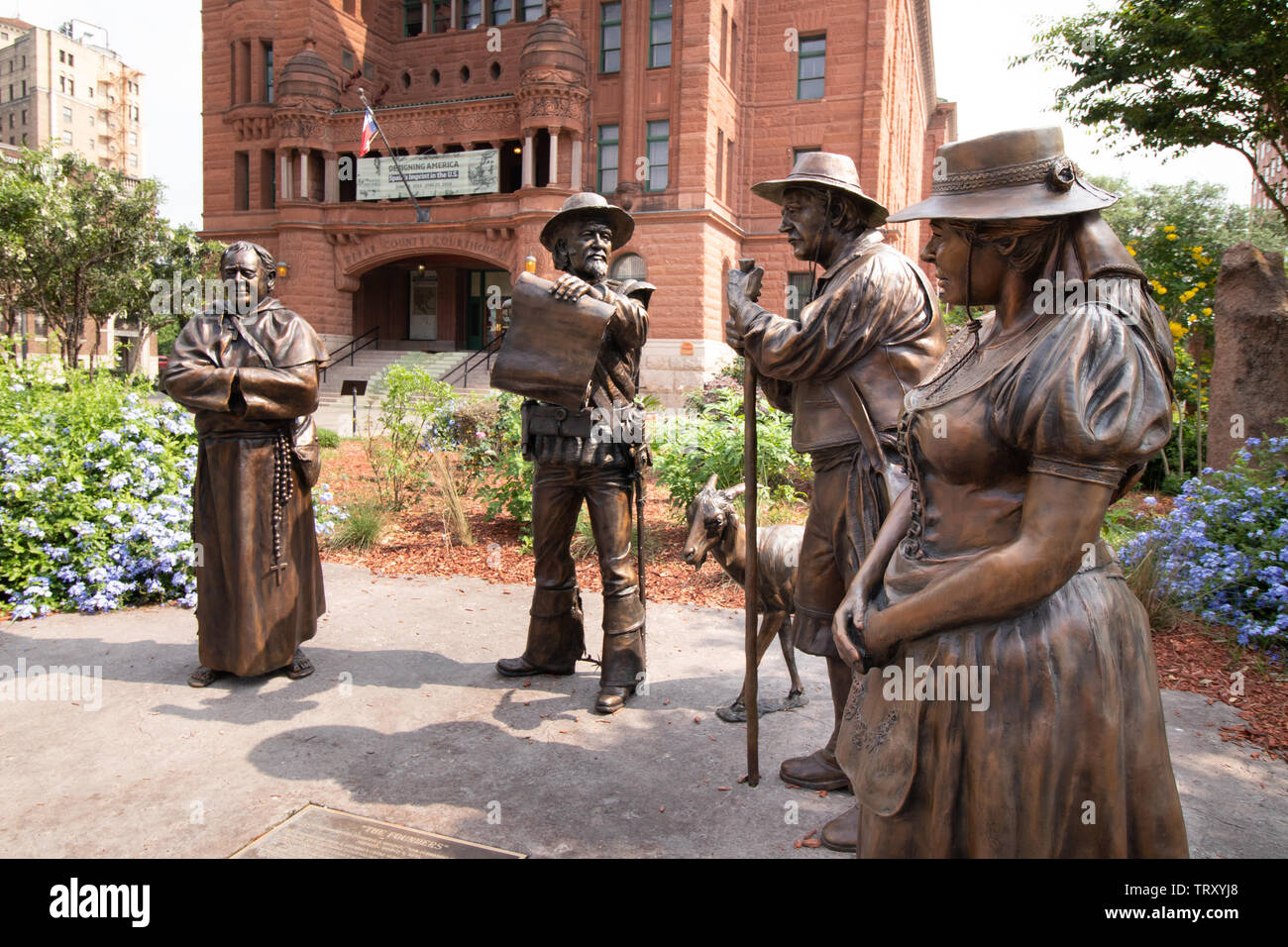 The founders monument statues outside the Bexar County Courthouse in