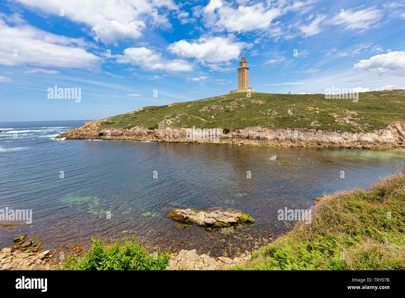 Tower of Hercules, A Coruna, A Coruna Province, Galicia, Spain.  The Tower of Hercules, a UNESCO World Heritage Site, was originally built by the Roma Stock Photo