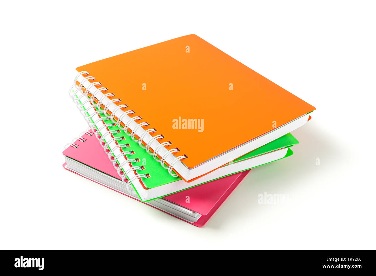 Color notebooks with space for text isolated on white background Stock Photo