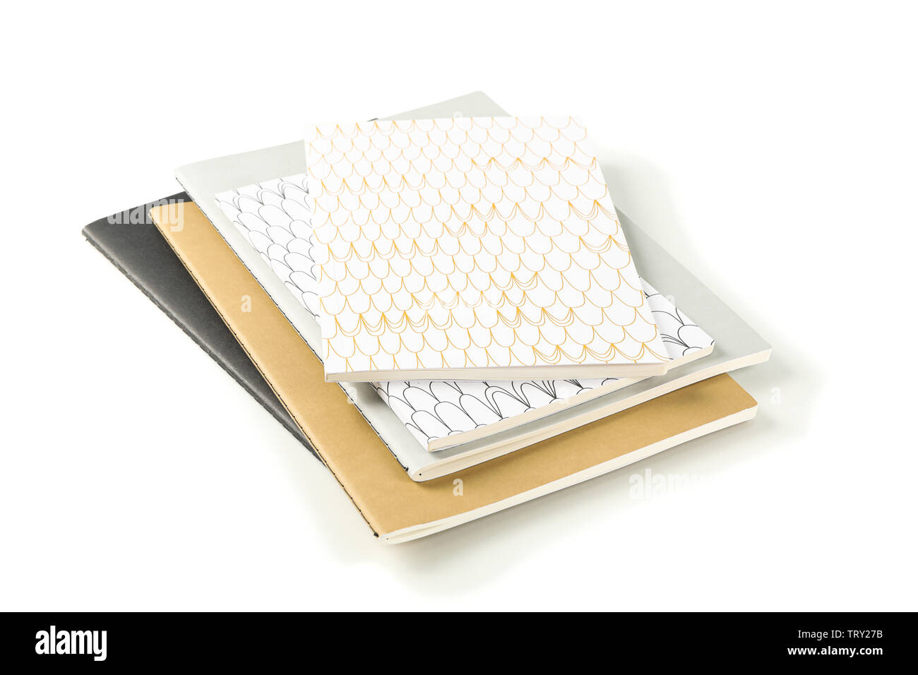 Notebooks isolated on white background, top view Stock Photo
