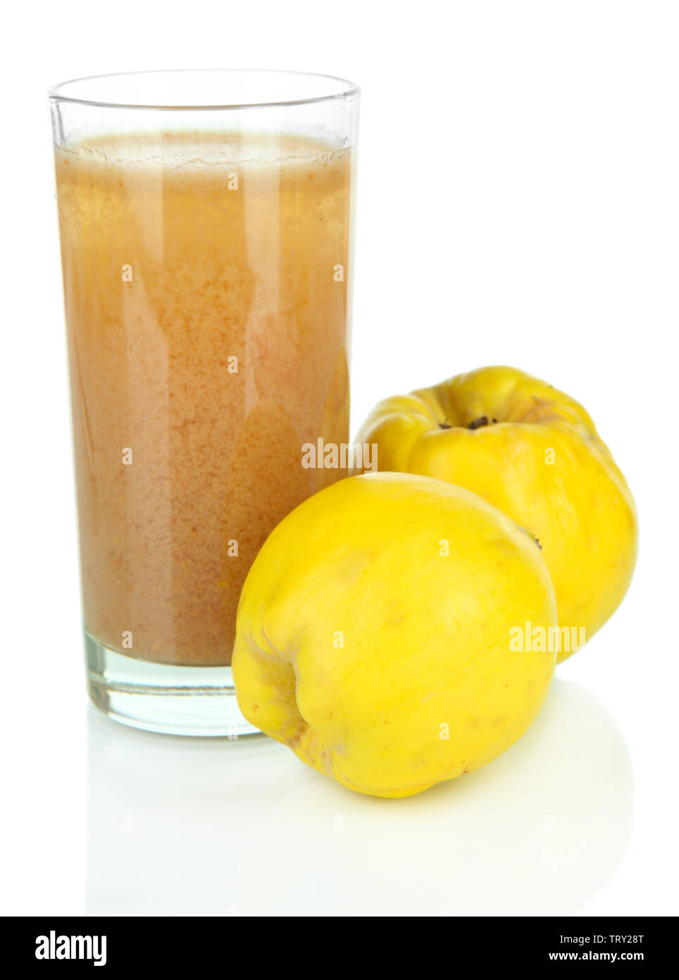 Sweet quince with juice isolated on white Stock Photo Alamy