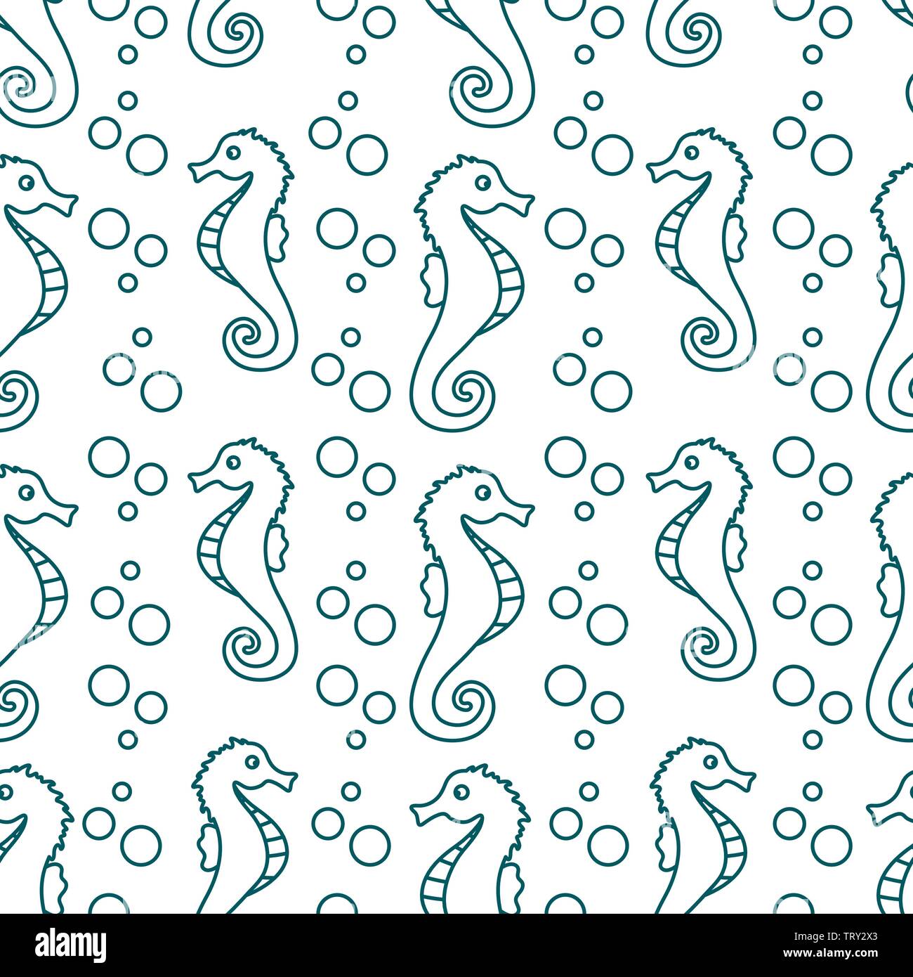 Vector seamless pattern with sea horses and bubbles. Marine background ...