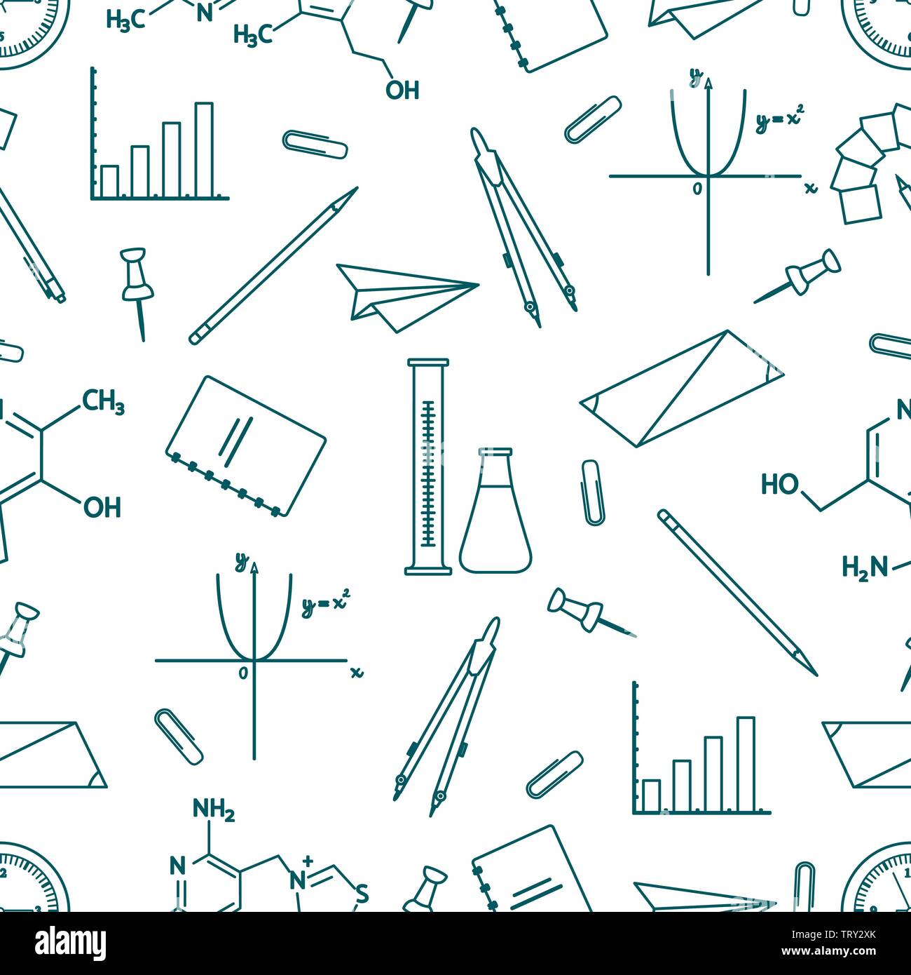 Vector seamless pattern with scientific, education elements: flasks ...