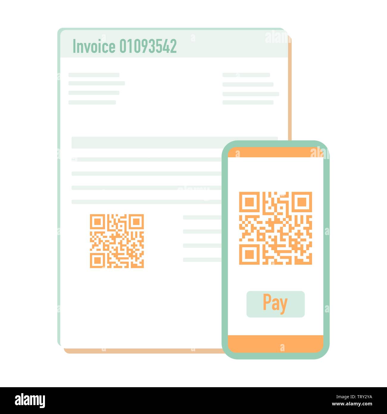 Pay Code Design Vector illustration with phone scan qr code for payment invoice ...