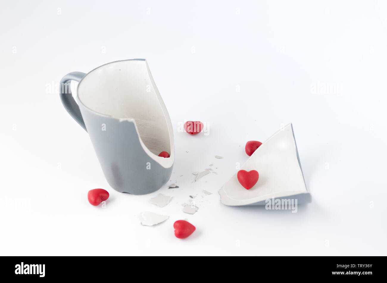 Broken dishes. Broken feelings and attitudes. Front view Stock Photo