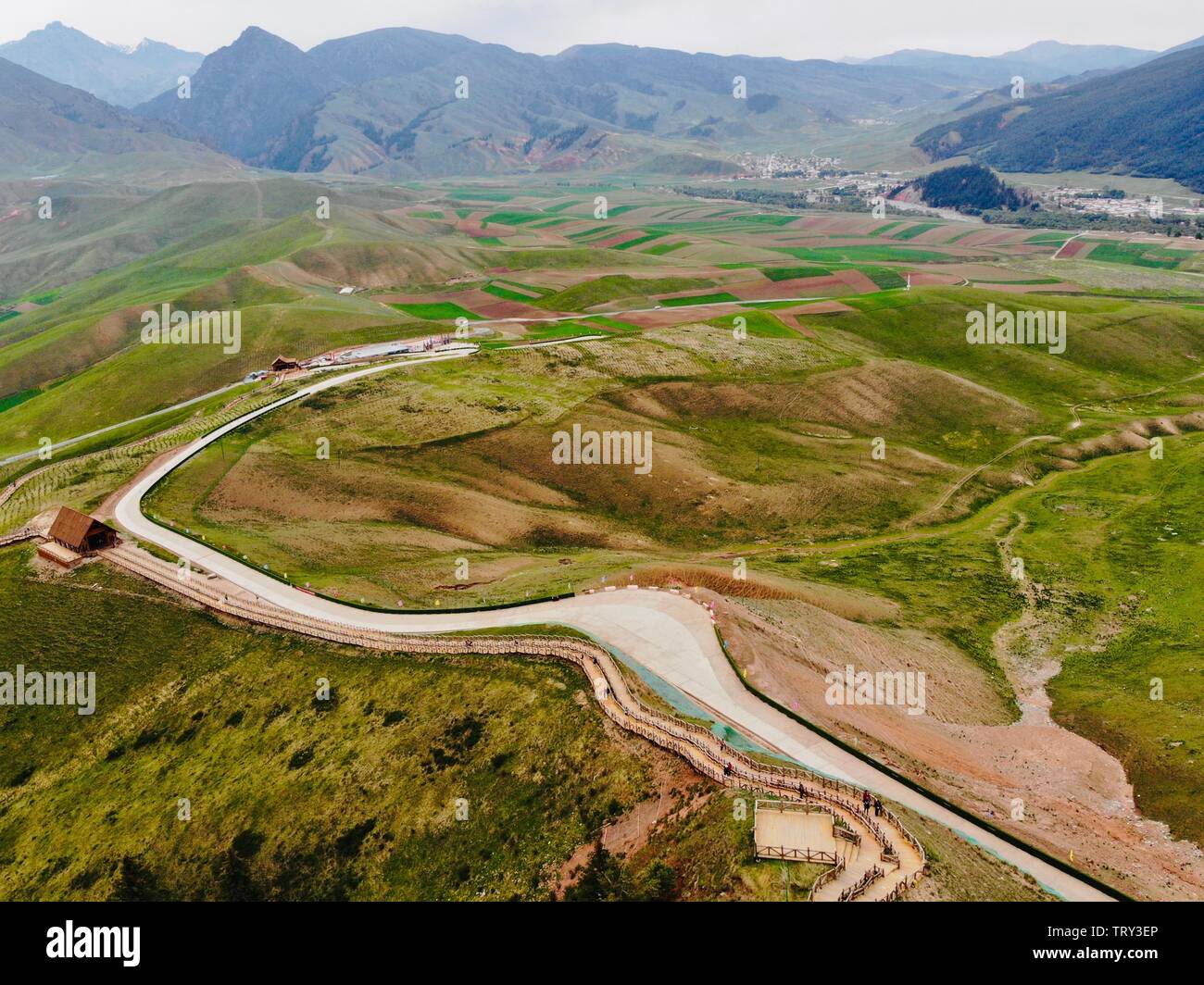 The midair view of Qilian Mountains. Stock Photo