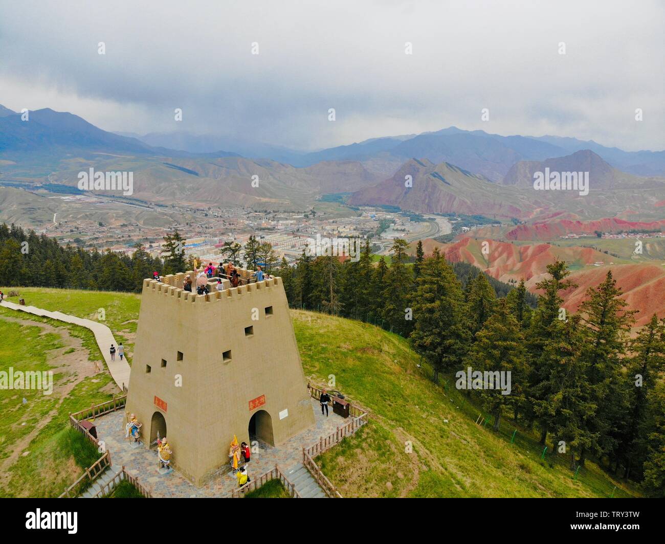 Qinghai, China, 14th, June, 2018. The midair view of Qilian Mountains. Which is located in Qilian County, Qionghai, China. Stock Photo