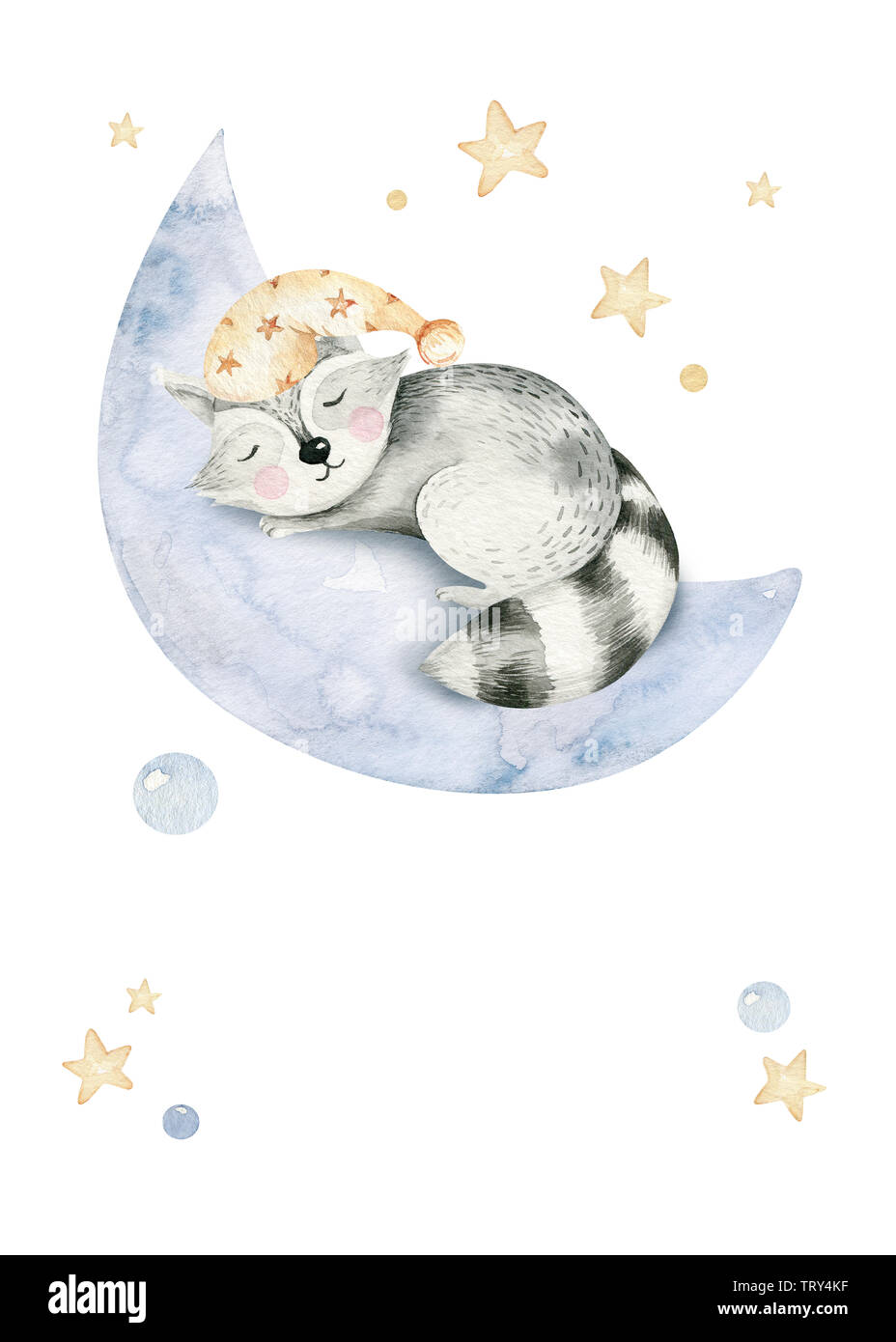 Cute dreaming cartoon animal hand drawn watercolor illustration. Can be ...