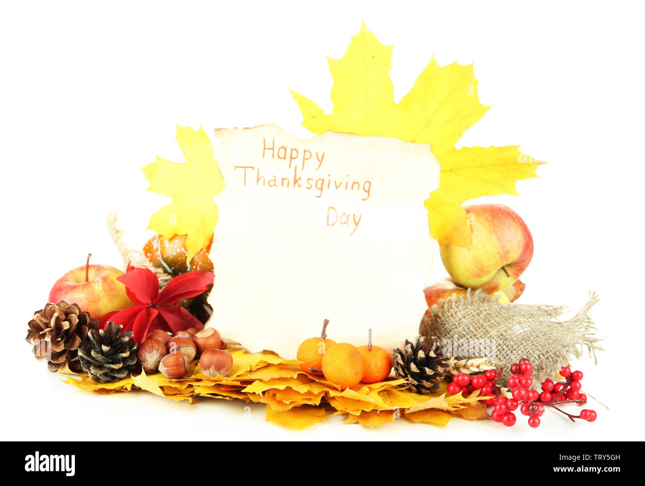 Beautiful autumn Thanksgiving Day composition, isolated on white Stock ...