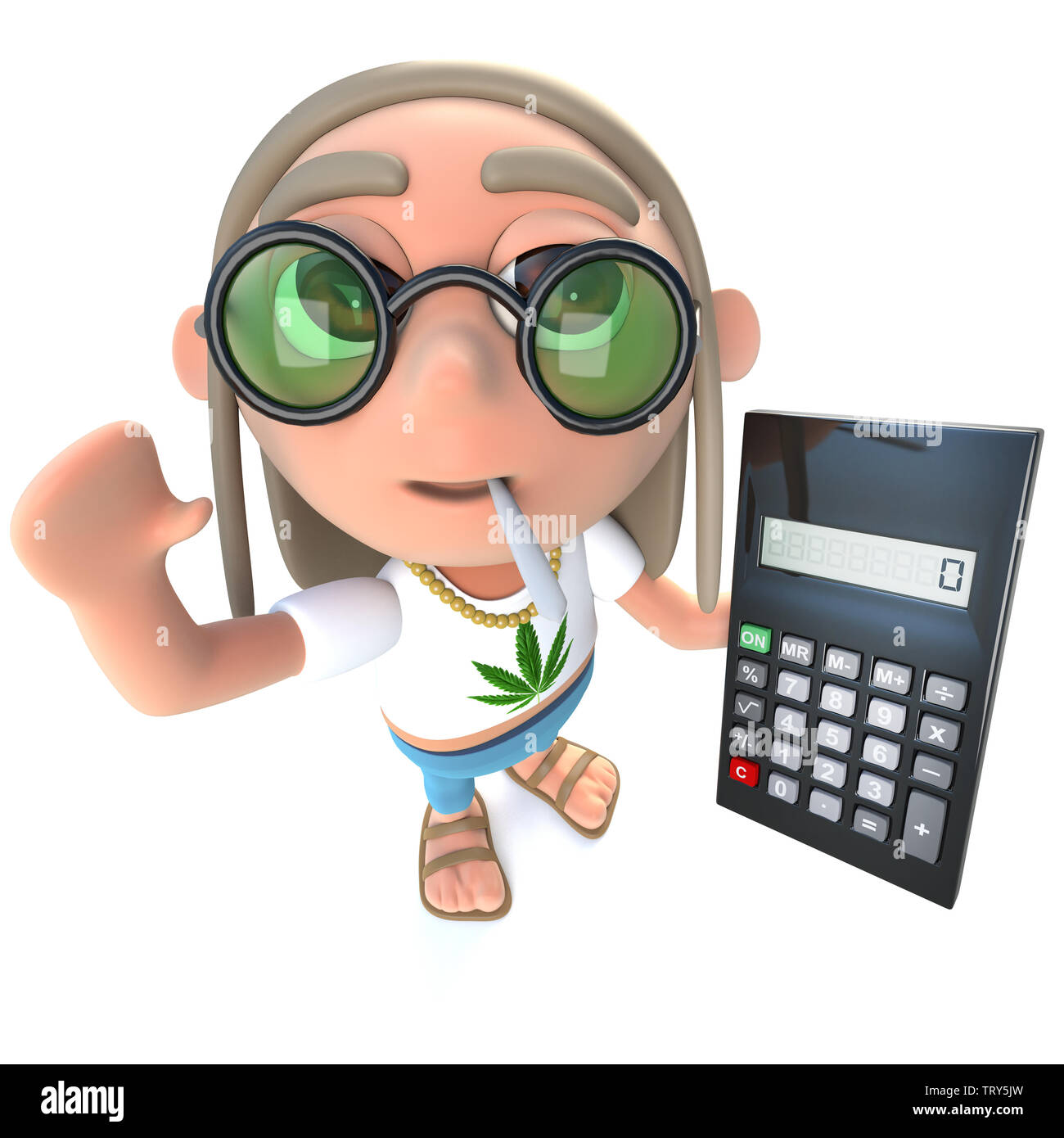 3d render of a funny cartoon hippy stoner character holding a