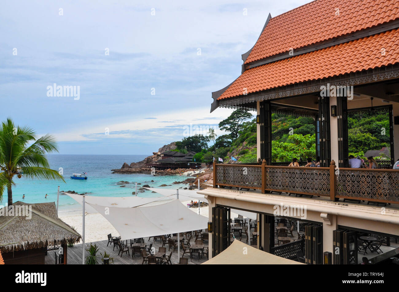 View of the restaurant in Laguna Redang Island Resort. Stock Photo