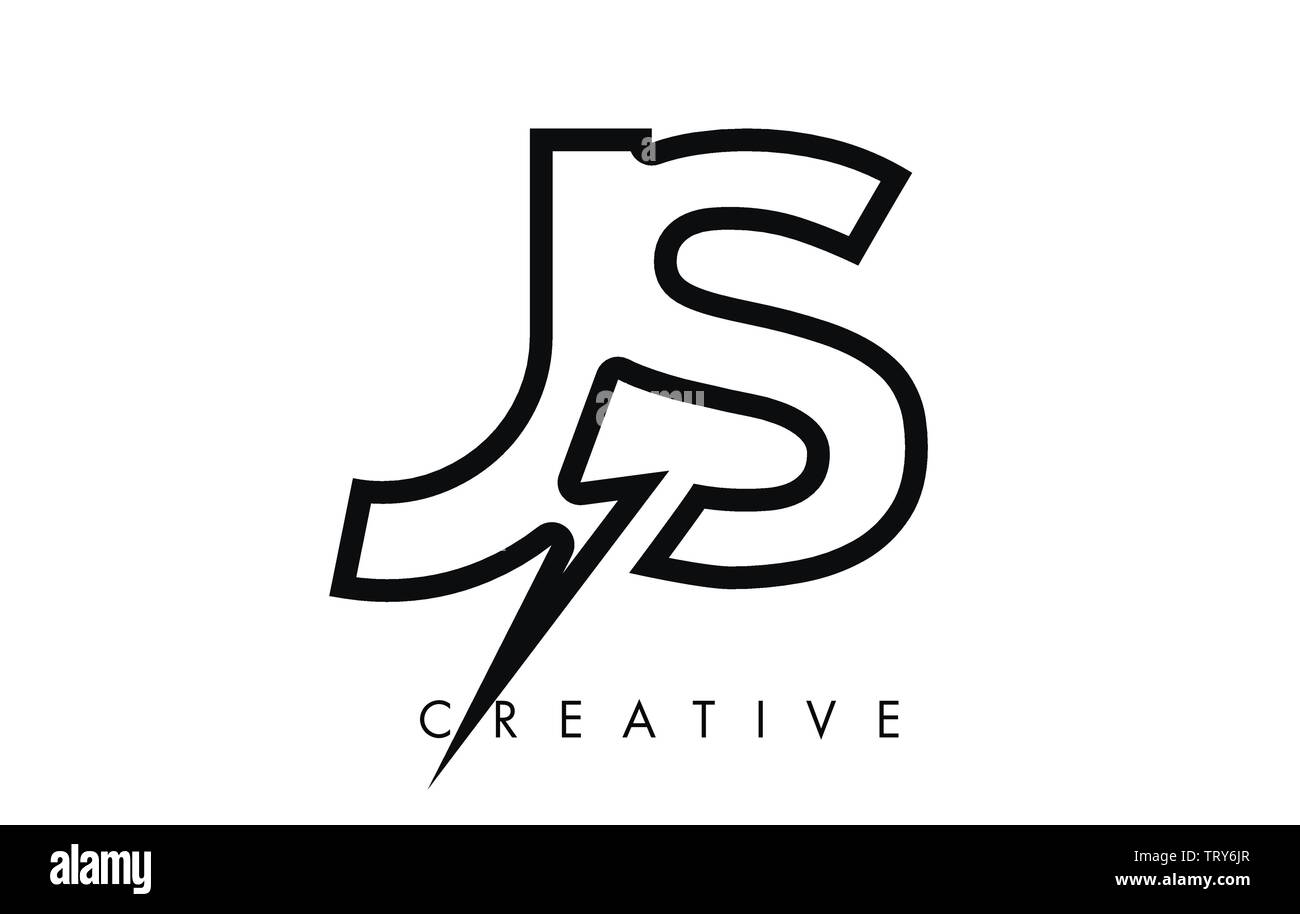 JS Letter Logo Design With Lighting Thunder Bolt. Electric Bolt Letter Logo Vector Illustration. Stock Vector
