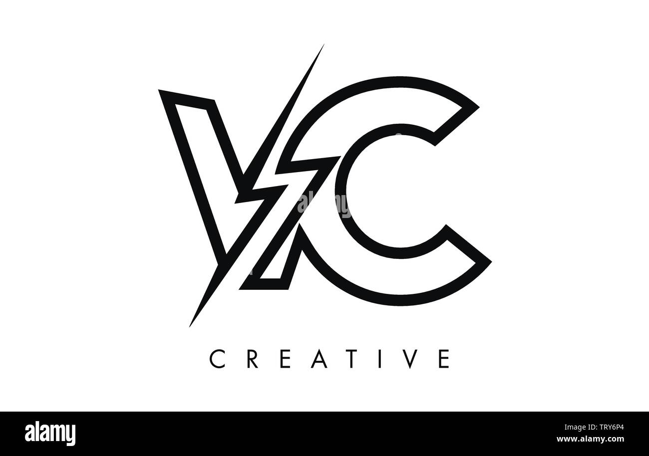 VC Letter Logo Design With Lighting Thunder Bolt. Electric Bolt Letter ...