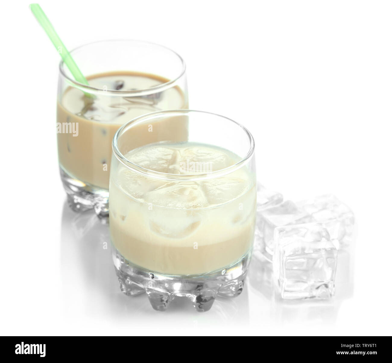 Baileys liqueur in glasses isolated on white Stock Photo