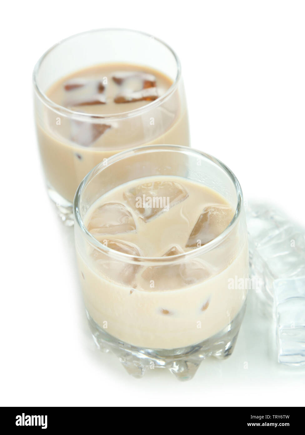 Baileys liqueur in glasses isolated on white Stock Photo