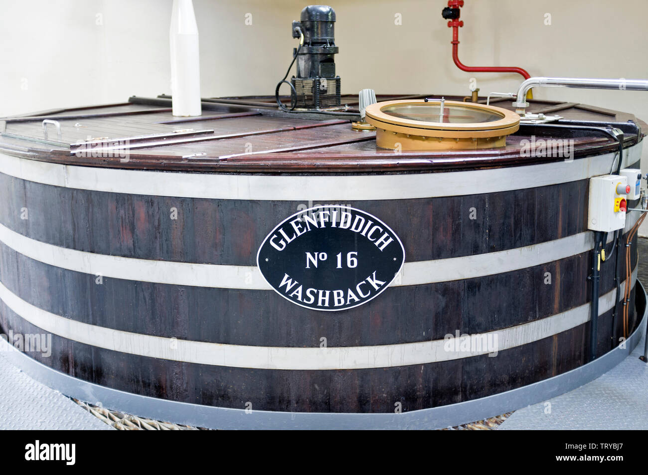 A washback at the Glenfiddich Distillery at Duff Town in Speyside Scotland Stock Photo