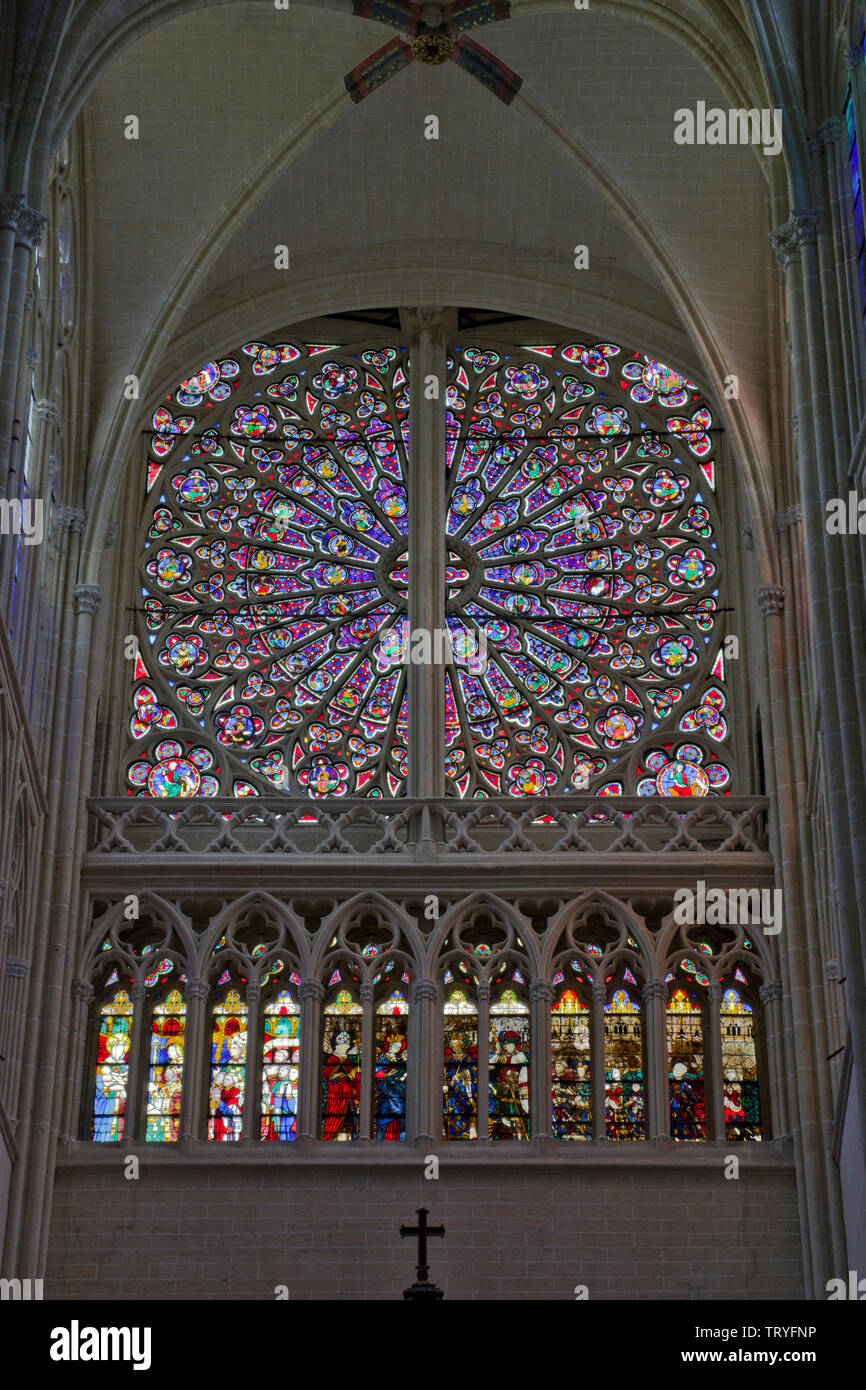 North transept rose window in Tours cathedral Stock Photo