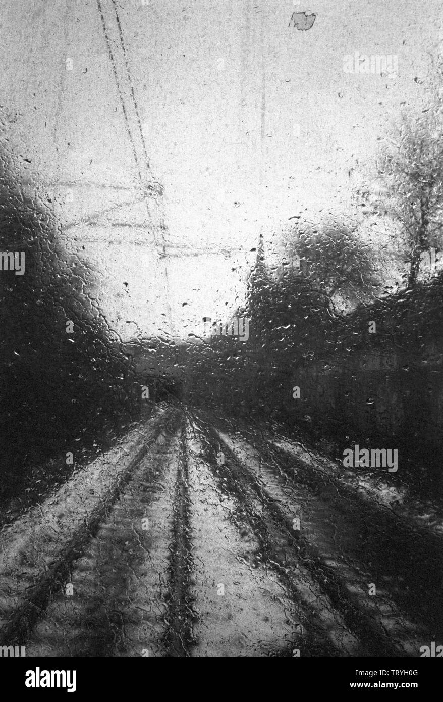 Black and white picture of a rainy day in a city Stock Photo - Alamy