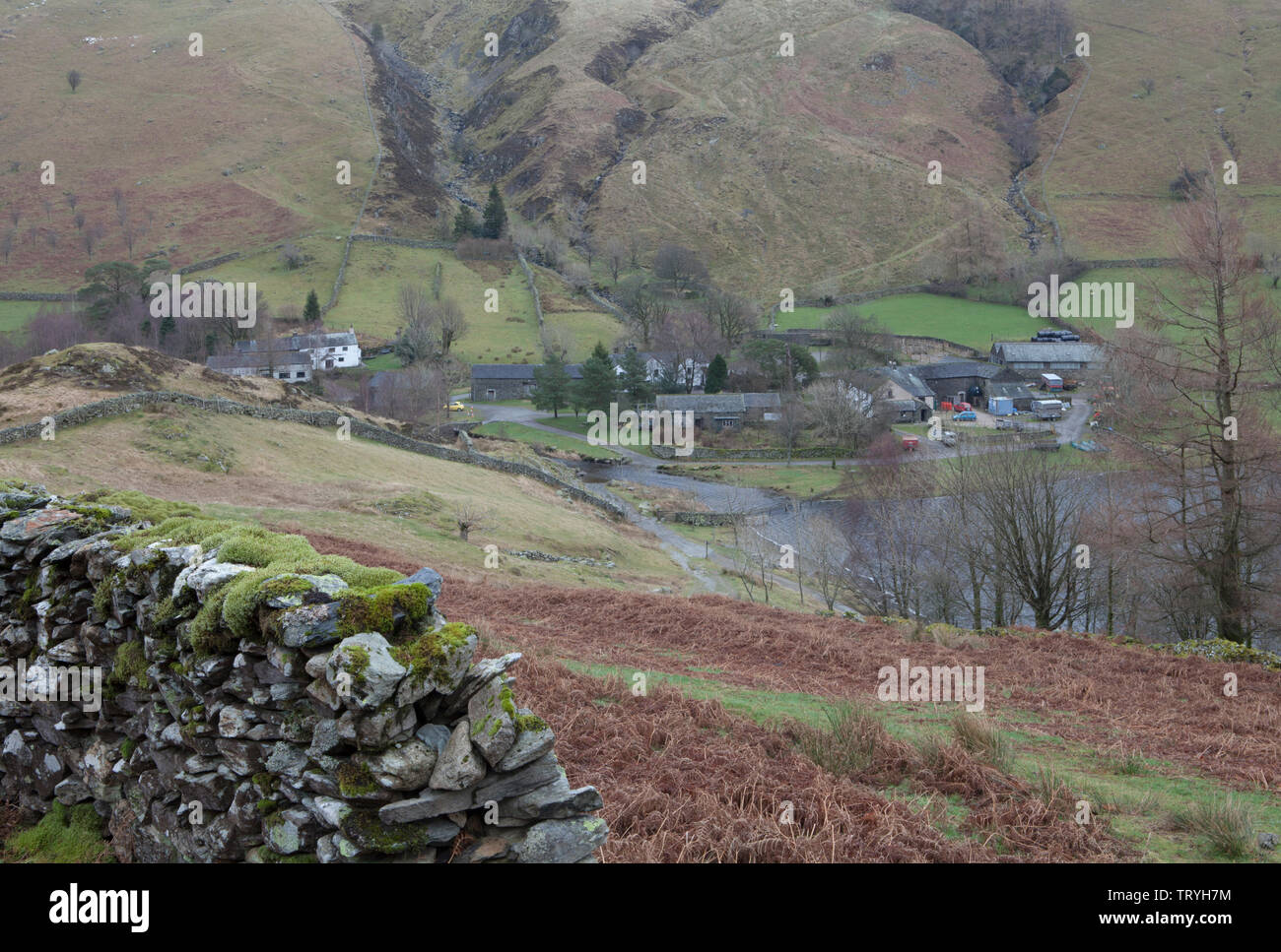 Watendlath is a hamlet in the Lake District. Cumbria. It sits between the Borrowdale and Thirlmere Valleys Stock Photo