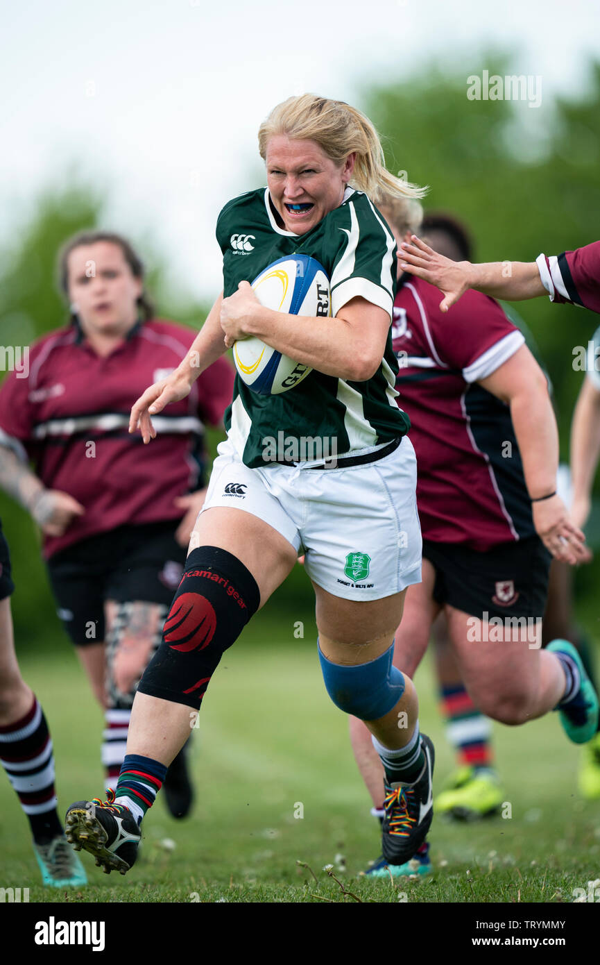 Dorset & Wilts Women's RFU v Somerset Women's RFU, Sun 12th May 2019. Warminster RFU, Wiltshire, England. Stock Photo