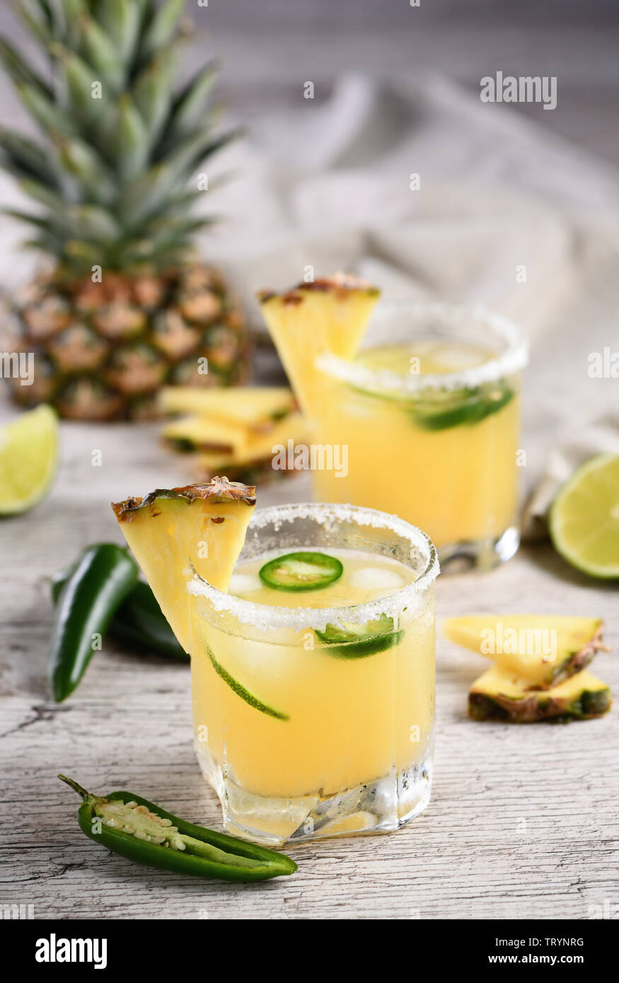 Alcoholic cocktail Pineapple Margarita, tequila with lime and jalapeno