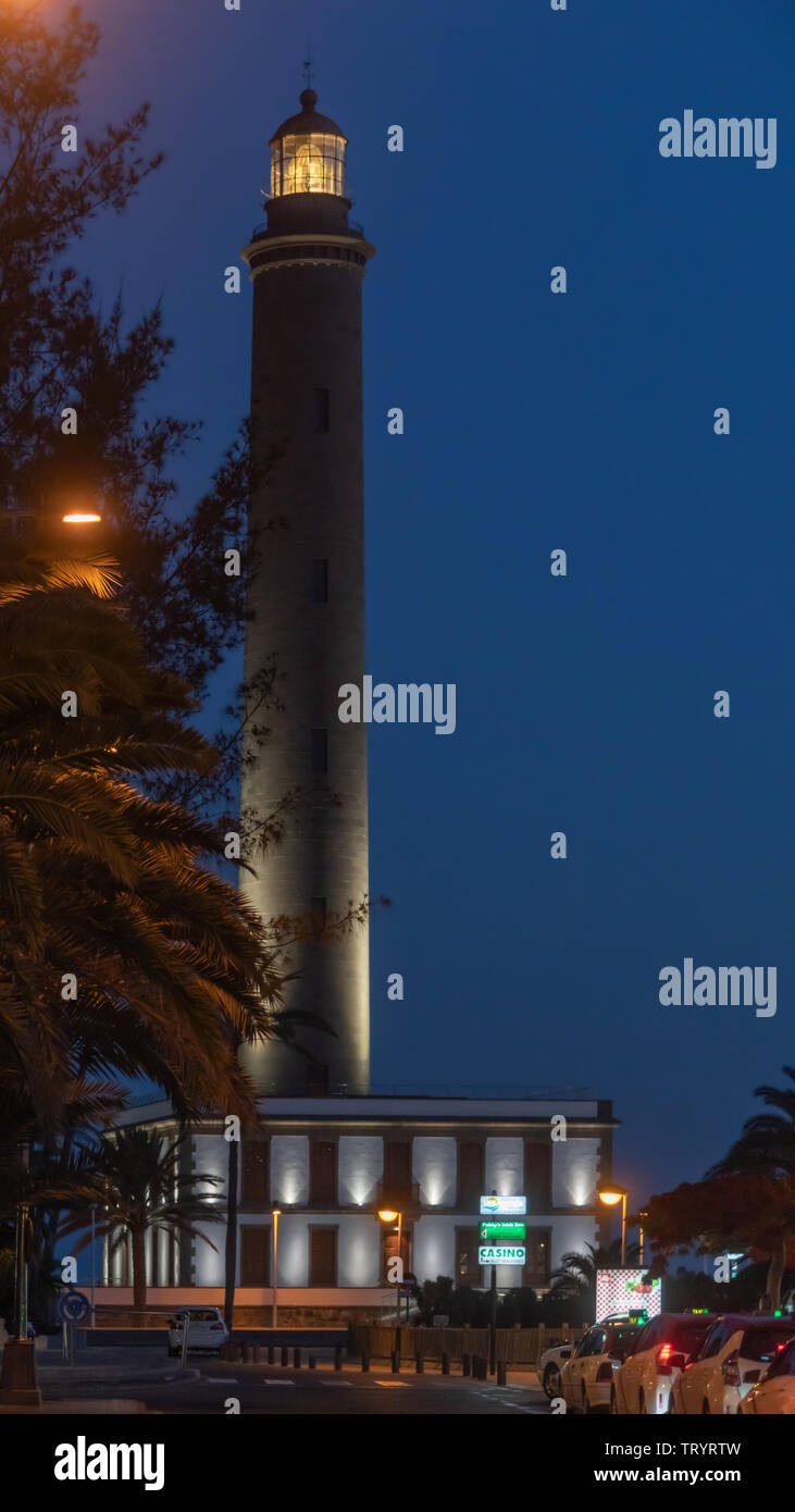 Der Leuchtturm von Maspalomas bei Nacht Stock Photo
