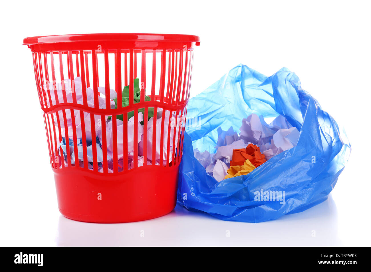 Garbage bin and plastic trash bag, isolated on white Stock Photo Alamy