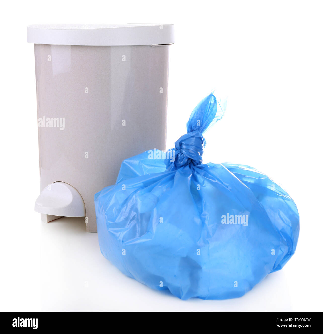 Garbage bin and plastic trash bag, isolated on white Stock Photo - Alamy