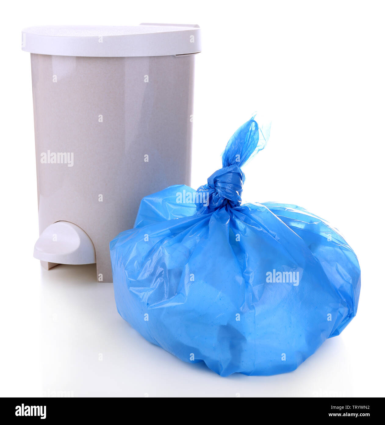 Garbage bin and plastic trash bag, isolated on white Stock Photo Alamy