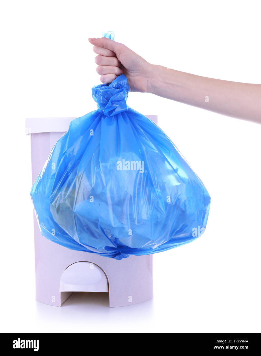 Blue Garbage Bag With Trash Isolated On White Stock Photo, Picture